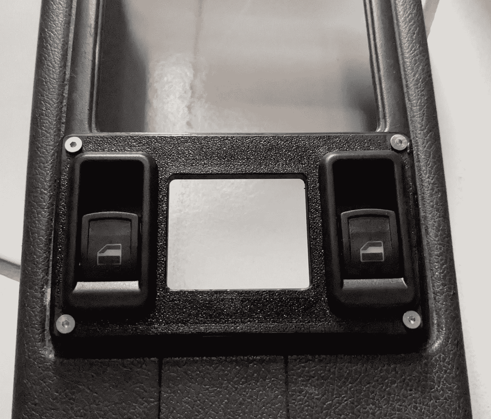 Center console with mounted panel close-up